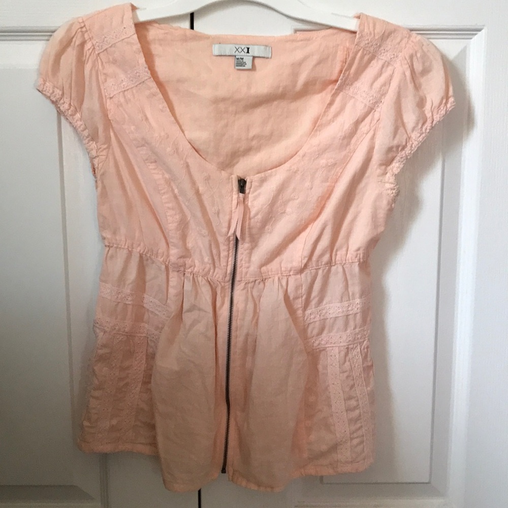 Zipper-front light pink top